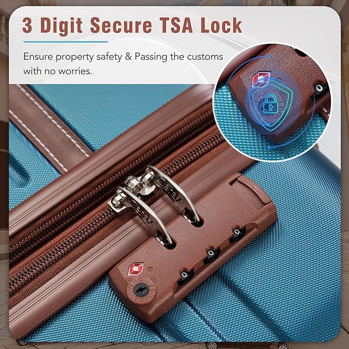 Merax Suitcase Set 24 inches Expandable Luggage with TSA Lock Spinner Wheels Hardshell Lightweight Vintage Luggage with Travel Bag,Blue