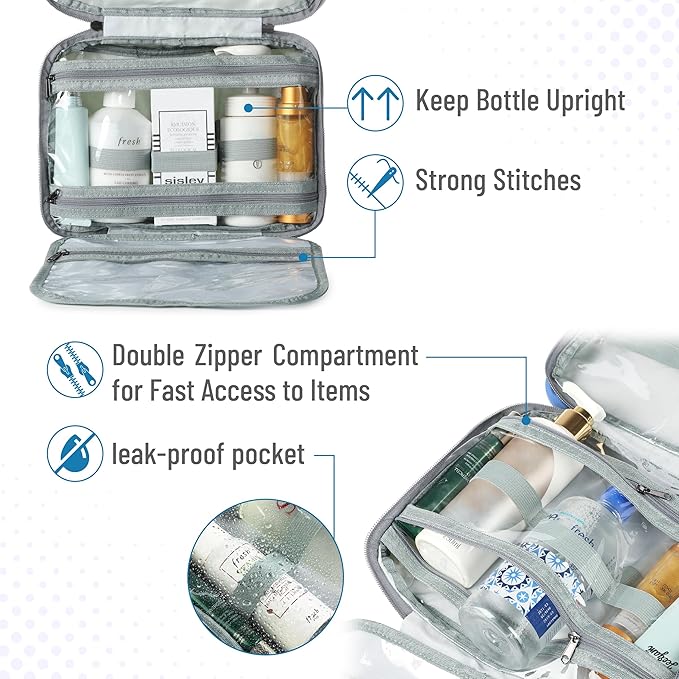 Ms. Pen- Travel Toiletry Bag Organizers, Teal, Makeup Travel Bag for Toiletries with Hanging Hook, Water-Resistant