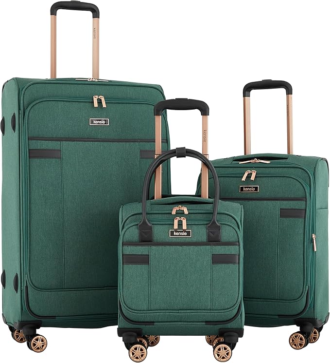 kensie Hudson Softside 3-Piece Spinner Luggage Set, Smoke Pine