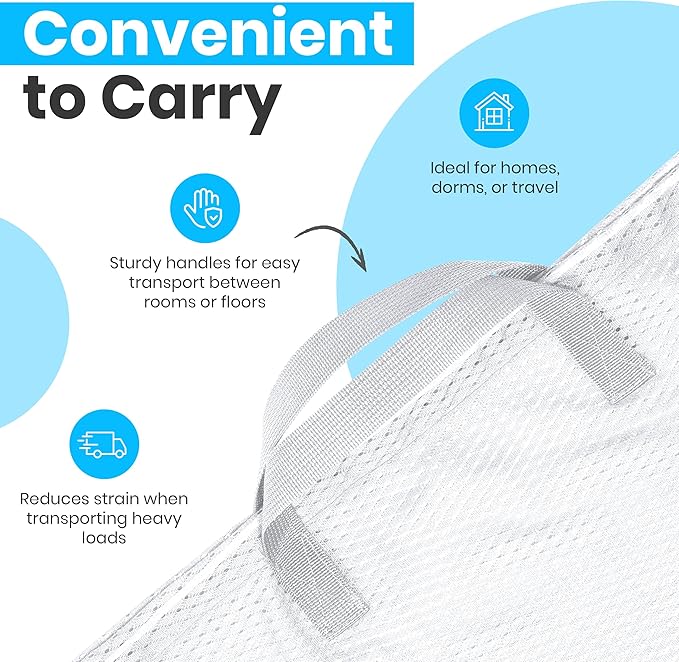 Large Mesh Laundry Bags - Heavy Duty with Handles & Drawstring - Machine Washable Net Laundry Sacks for College Dorm, Camp, Travel, Bedding & Clothes Storage (White)