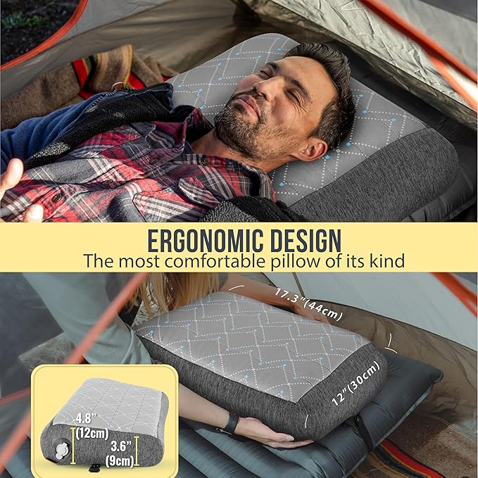 TREKOLOGY ALUFT Pro Inflatable Camping Pillow with Removable Foam-Padded Case - Camp Pillow for Camping & Hiking, Backpacking, Airplane, and Travel - Add to Your Outdoor Backpacking Gear Essentials