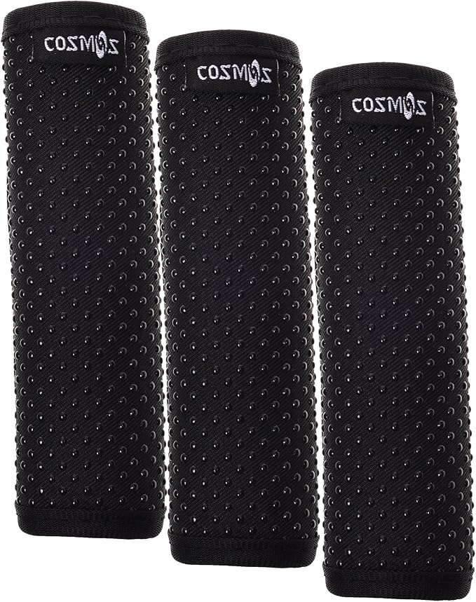 Cosmos Pack of 3 Comfort Neoprene Luggage Handle Wrap Handle Grip Luggage Identifier for Travel Bag Luggage Suitcase (Non Slip Grip - Black Color)
