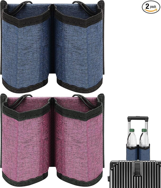 2PCS Luggage Handle Organizer with Bottle Holder, Luggage Drink Holder, Drink Carrier Hold Two Mugs, Travel Suitcase Handle Bag for Carry-On, Cup Holder Storage Pouch