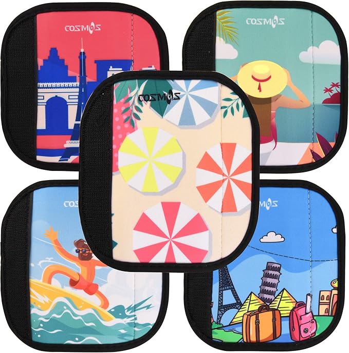 CM Pack of 5 Neoprene Luggage Handle Wrap Handle Grip Luggage Identifier for Travel Bag Luggage Suitcase (Summer Patterns - UMB (5 Pcs))
