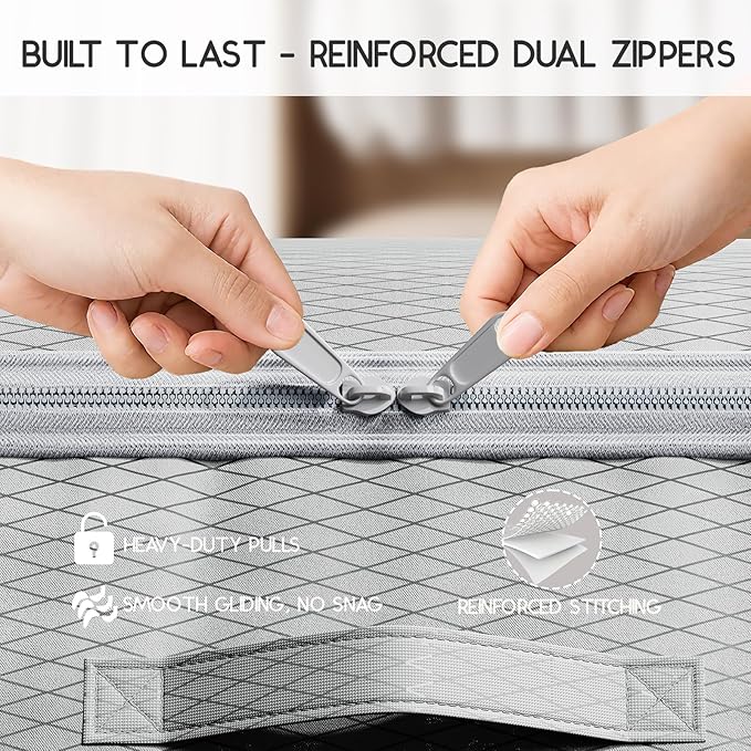 Compression Storage Bags for Comforters - 4 Pack Long Large 100L Compression Bags, 3-Layer Washable Ultra Space Saving Self Comforter Storage Bag for Blankets, Sheets, Clothes, Gray