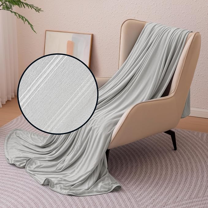 Amazon Basics Striped Cooling Blanket for Hot Sleepers, Reversible Lightweight Thin Throw Blanket for Bed, Couch and Sofa, King (90" x 108"), Gray Striped
