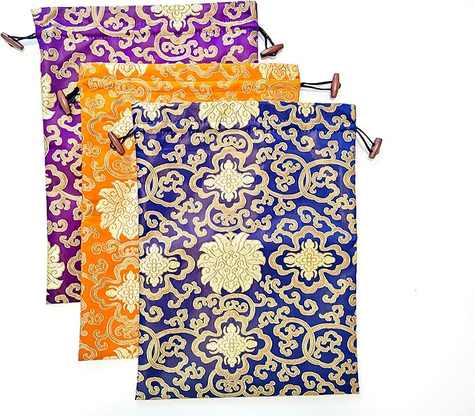 Ouyatoyu 3pcs Embroidered Silk Flower Design Jacquard Travel Bag, Laundry Bags Shoe Bags, Lingerie Bags Underwear Bags for Travel Storage for Men Women Washable Cloth Shoe Bags