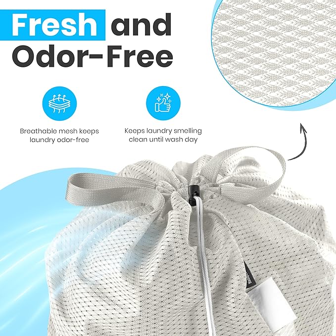 Handy Laundry Extra Large Mesh Laundry Bags 2-Pack – Heavy Duty with Handles & Drawstring, Machine Washable, Portable Laundry Sacks for College Dorm, Camp, Travel, Bedding & Clothes Storage, Grey