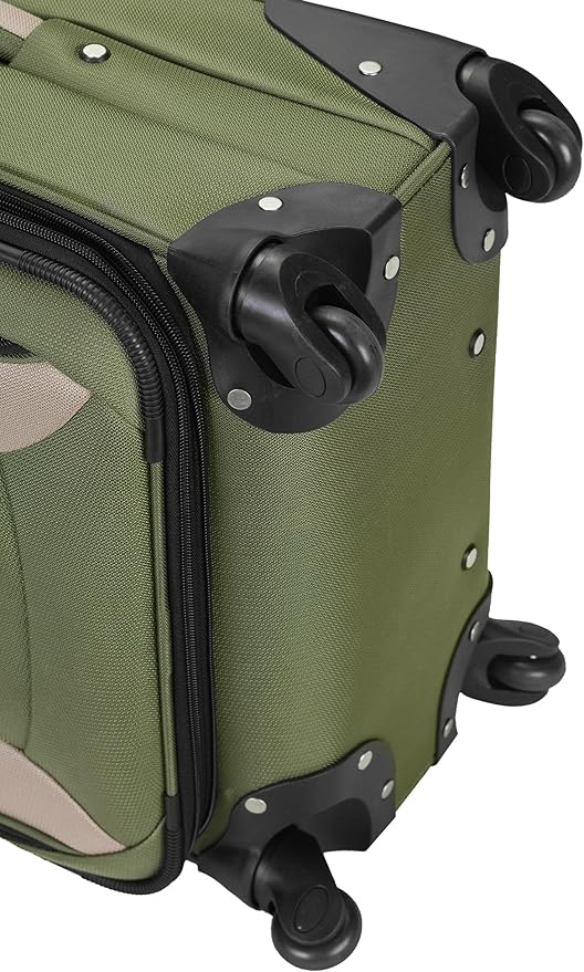 Rockland Impact Softside Spinner Wheel Luggage Set, Olive, 4-Piece Set (18/22/26/30)