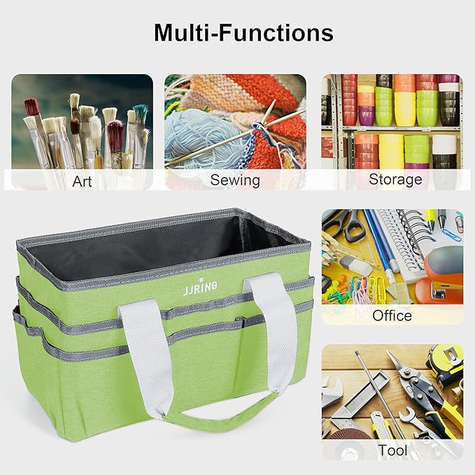 JJRING Craft Organizer Tote Bag, Art Storage Caddy with Multiple Pockets, Cyan Sewing Bag for Art, Craft, Scrapbooking, School, Medical, and Office Supplies Storage