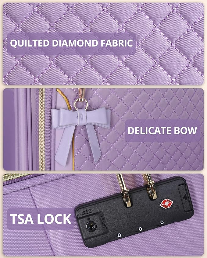 Carry On Luggage 22x14x9 Airline Approved, 20 Inch Softside Suitcase with 4 Pcs, Lightweight Luggage for Women with TSA Lock and 4 Spinner Wheels, Soft Side Carry-on Suitcases for Travel, Purple