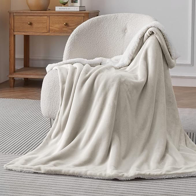 Bedsure GentleSoft Sherpa Fleece Twin Size Blanket for Couch, Non-Heated, Thick and Warm Throw for Women and Men, Soft Fuzzy Plush Twin Blanket for Winter, Linen, 60x80 Inches