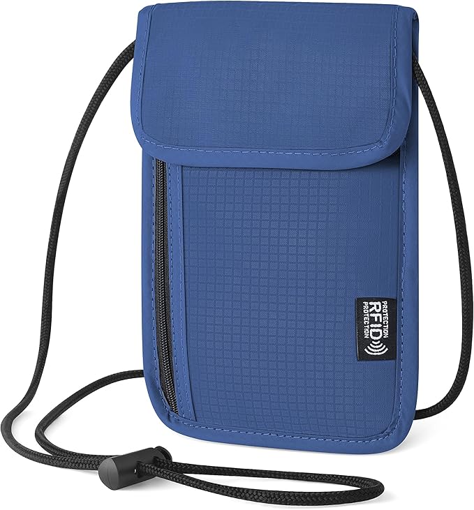Likesing 5.5" L x 7.9" W Travel Neck Wallet, RFID Blocking Passport Holder, Security Lightweight Passport Travel Wallet, Neck Pouch Gifts for Women Men(Blue)