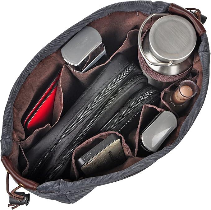 Vercord Canvas Handbag Organizers, Sturdy Purse Insert Organizer Bag in Bag, 10 Pockets Grey Large