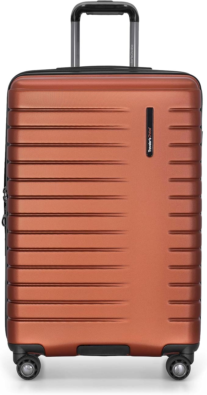 Traveler's Choice Archer Polycarbonate Expandable Luggage with Spinner Wheels, Orange, Checked 26-Inch