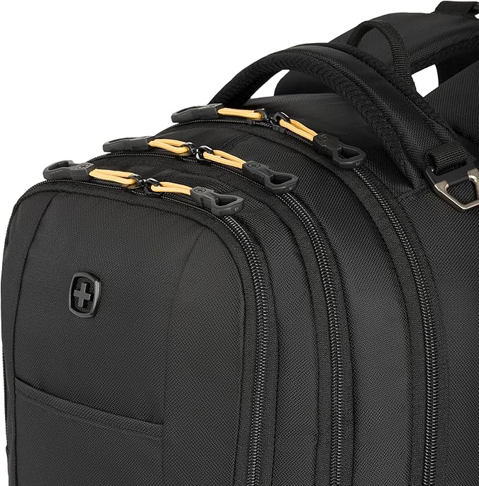 SWISSGEAR Cecil 18-Inch Laptop Backpack Fits 16-Inch Laptop, Travel Daypack with Organizer Pockets, Water Bottle Holders & Padded Straps – Black/Gold