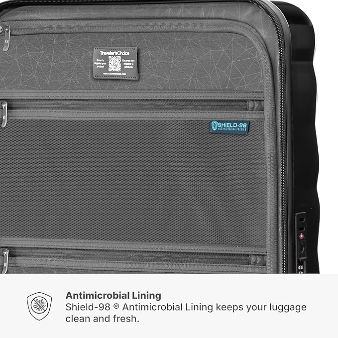 Traveler's Choice Edinburgh II Hardside Spinner Luggage, TSA Lock, Black, 3 Piece Set (21/25/29)
