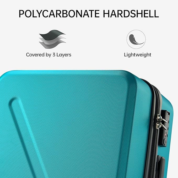 MILADA 28 Inch Large Checked Luggage, Hard Shell Suitcase with 360° Spinner Wheels, TSA Approved Lock, Lightweight Durable Hardside Travel Suitcase for Long Trips, Caribbean Blue