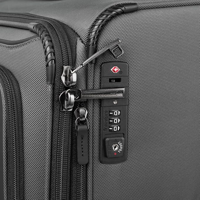 Travelpro Crew Classic Lightweight Softside Expandable Checked Luggage, 8 Wheel Spinner Suitcase, TSA Lock, Men and Women, Checked Medium 25-Inch, Titanium Grey