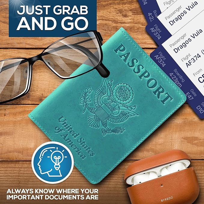 Ciana Passport Holder for Travel – PU Leather Passport Cover and Card Holder for Men & Women – Slim Passport Holder with Card Protector Slot, Travel Must Haves (Turquoise)