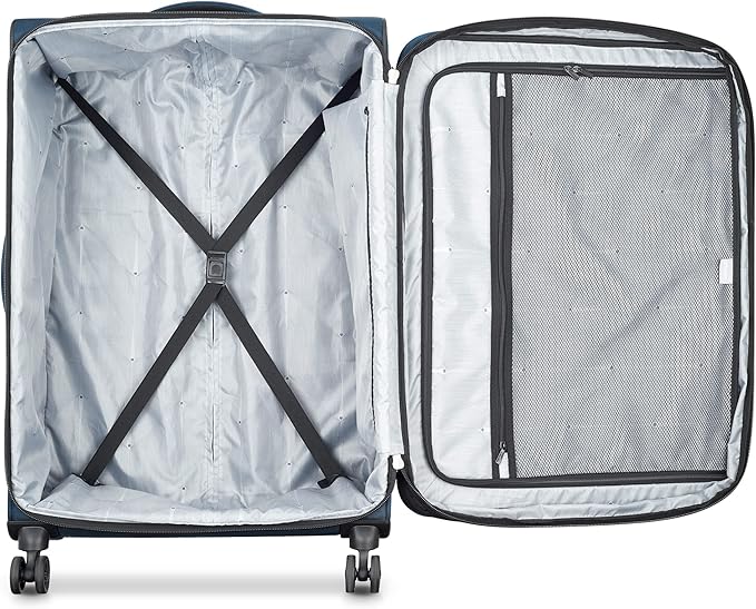 DELSEY PARIS Sky Max 2.0 Softside Expandable Luggage with Spinner Wheels, Blue, Checked-Large, 28 Inch