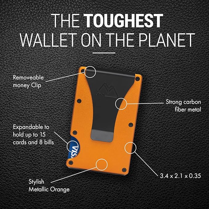 Mountain Voyage Co Minimalist Wallet for Men & Women - Slim RFID Wallet, Scratch Resistant, Credit Card Holder & Money Clip, Easily Removable Money & Cards, (Matte Orange)