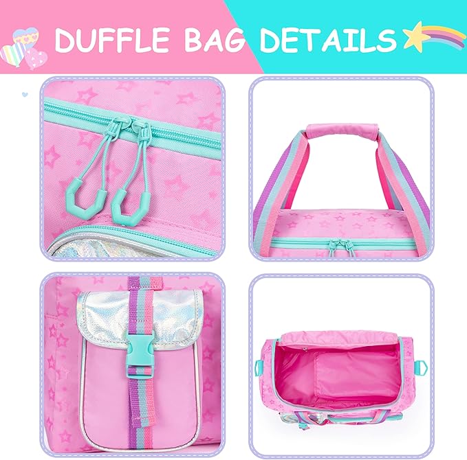 Kids Duffle Bag Girls Travel Bag Gifts Overnight Sleepover Bags for Girls Women Tote Gym Dance Bags for Kids with Shoes Compartment Pink