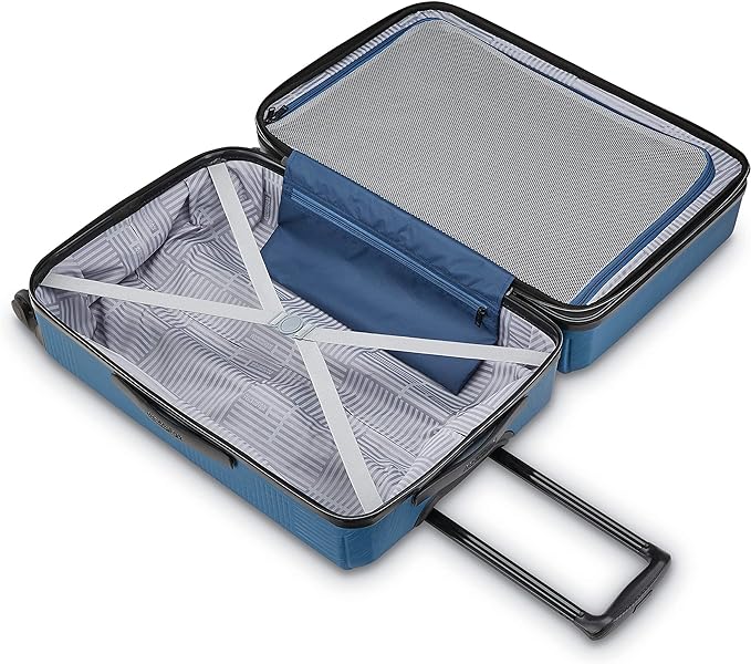 American Tourister Stratum XLT Expandable Hardside Luggage with Spinner Wheels, Blue Spruce, Checked-Medium 24-Inch