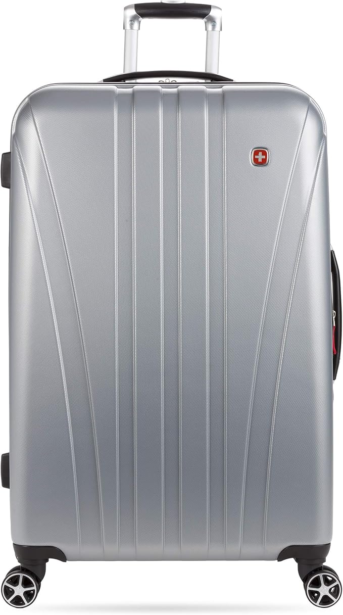 SwissGear 7585 Hardside Expandable Luggage with Spinner Wheels, Silver, Checked-Large 28-Inch