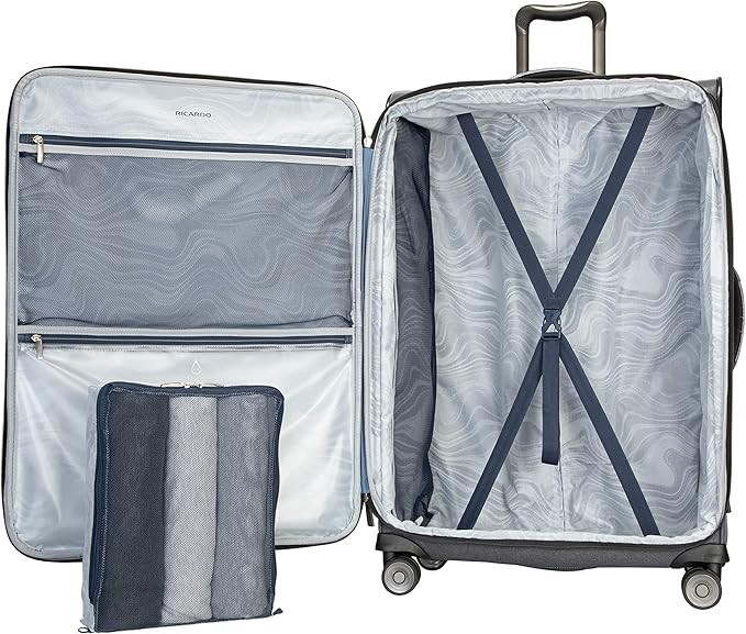 Ricardo Beverly Hills Malibu Bay 3.0 Softside, 4 Wheel Spinner, Lightweight Suitcase, Unisex, Stylish, Gray, Checked-Large 29-Inch