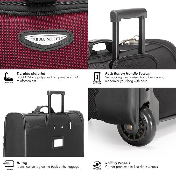 Travel Select Amsterdam Business Rolling Garment Bag, Softside Expandable Rolling 2-Wheeled Suit Carrier, Red, One Size