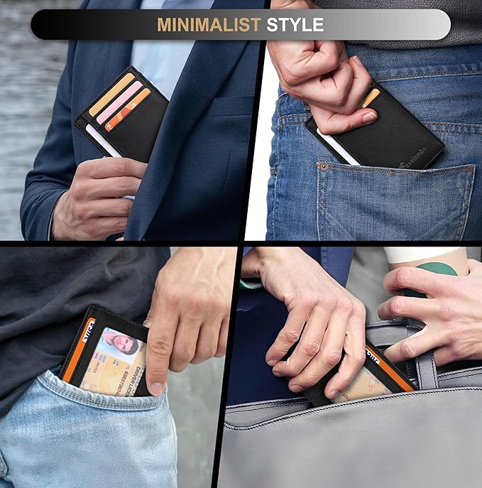 Travelambo Slim Wallet Front Pocket Minimalist Leather RFID Blocking Medium Size