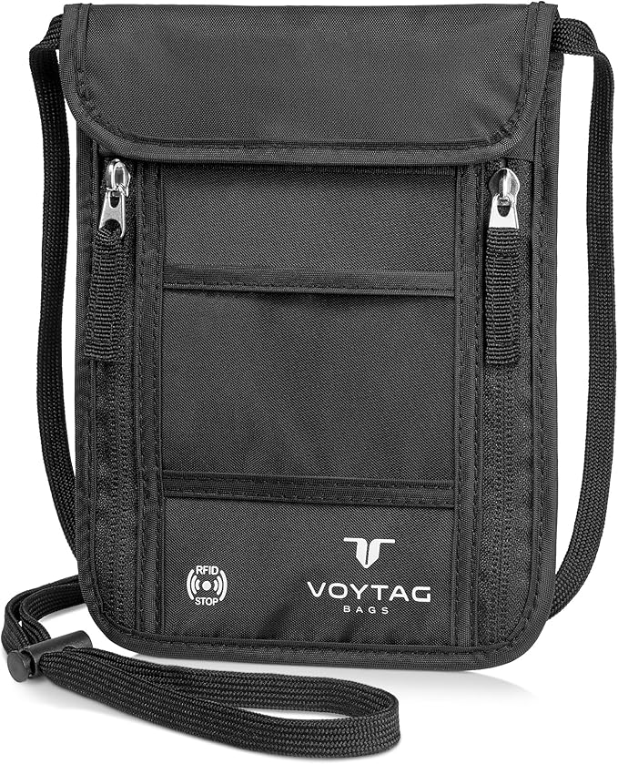 Ultra-Slim Comfort Neck Wallet & Passport Holder - RFID-Protected, Stylish Travel Pouch for Men & Women (Black)
