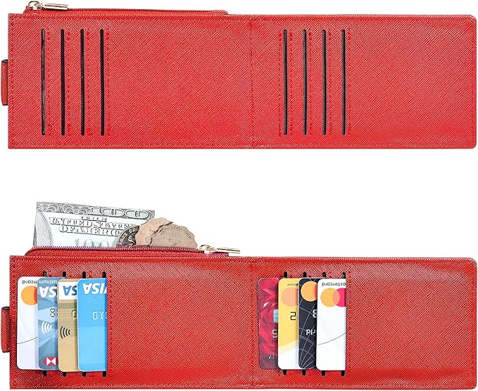 Chelmon Womens Wallet Slim RFID Blocking Bifold Multi Card Case Wallet with Zipper Pocket (Red)