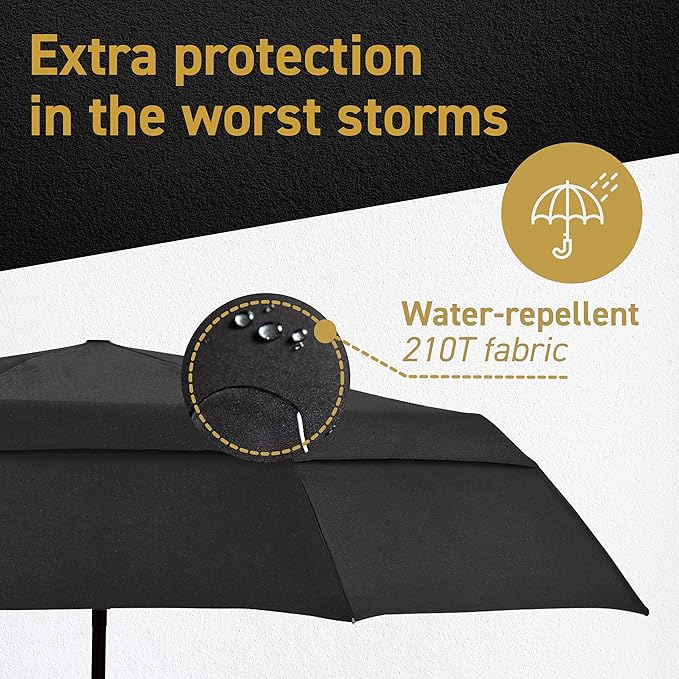 Windproof Compact Umbrella for Rain - 42” Travel Umbrella, Portable, Strong, Collapsible to 11”, Automatic Open Close Button, Vented Double Canopy with Fiberglass/Steel Frame, Wind Resistance to 55MPH