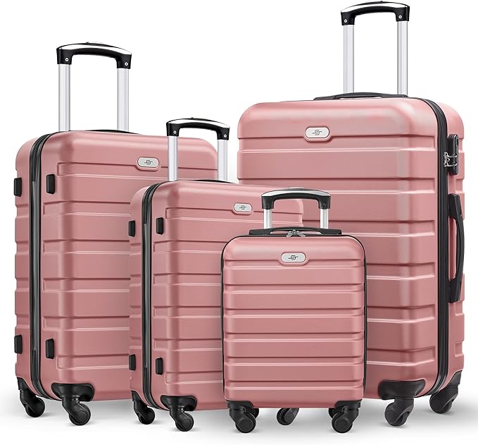 Suitour 4 Piece Luggage Sets, Hard Shell Suitcase Set with Spinner Wheels 16 20 24 28inch Travel Sets(Rose Gold)