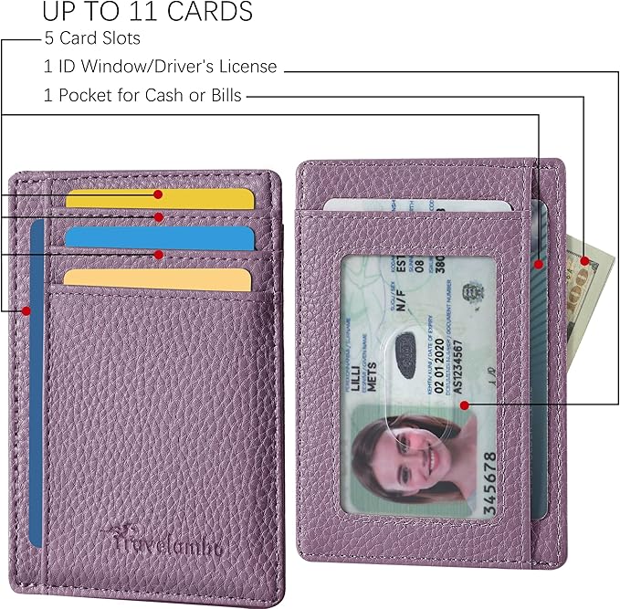 Travelambo Slim Wallet Front Pocket Minimalist Leather RFID Blocking Medium Size