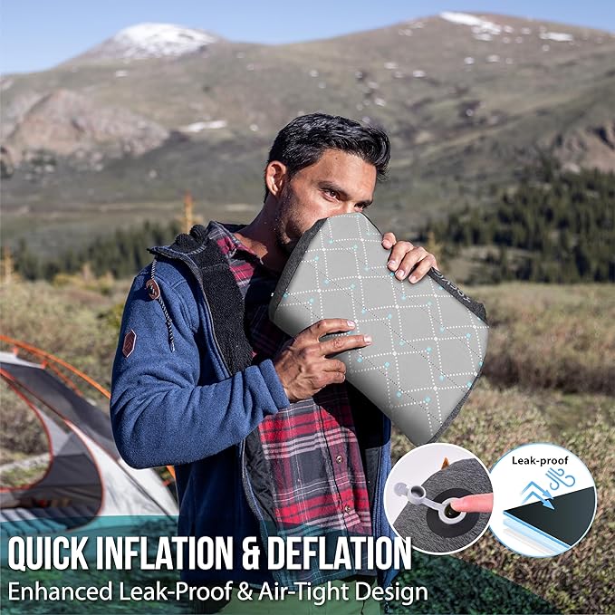 TREKOLOGY ALUFT Pro Inflatable Camping Pillow with Removable Foam-Padded Case - Camp Pillow for Camping & Hiking, Backpacking, Airplane, and Travel - Add to Your Outdoor Backpacking Gear Essentials