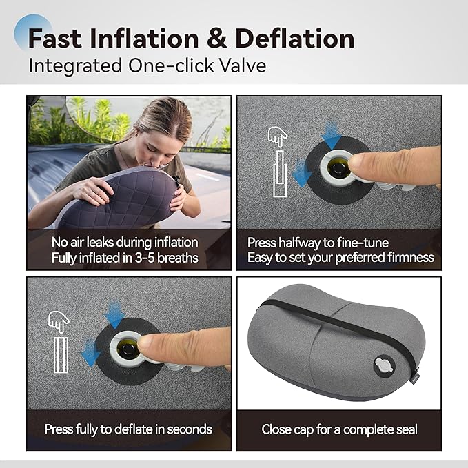 MARCHWAY Ultralight Inflatable Camping Pillow with Soft Washable Cover, Compact Compressible Portable Travel Air Pillow for Outdoor Camp, Sport, Hiking, Backpacking Sleep (Grey)