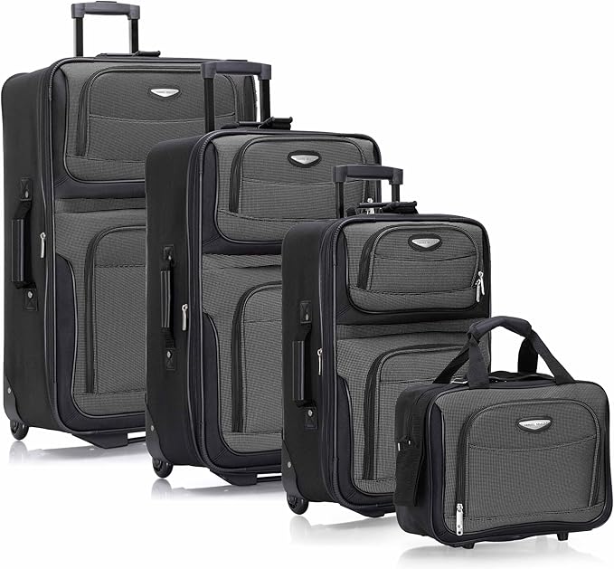 Travel Select Amsterdam Softside Expandable Luggage with Rolling Wheels, Gray, 4-Piece Set (15/21/25/29)