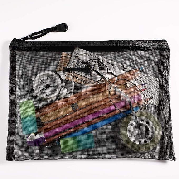Norme 10 Pieces Black Mesh Bags Makeup Bags Cosmetic Travel Organizer Bags Mesh Zipper Pouch Pencil Case, 9.5 x 7.1 Inches