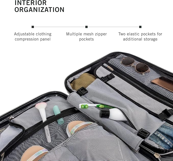 Kenneth Cole REACTION Diamond Tower Collection Lightweight Hardside Expandable 8-Wheel Spinner Travel Luggage, Black, 2-Piece Bundle (Carry On + Backpack)