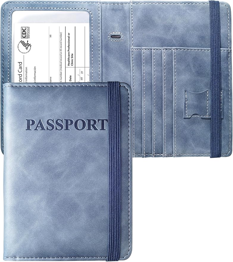 Passport Holder Passport Case Travel Wallet with Vaccination Card Holder Passport Cover with RFID Blocking Clear Pocket For Photo