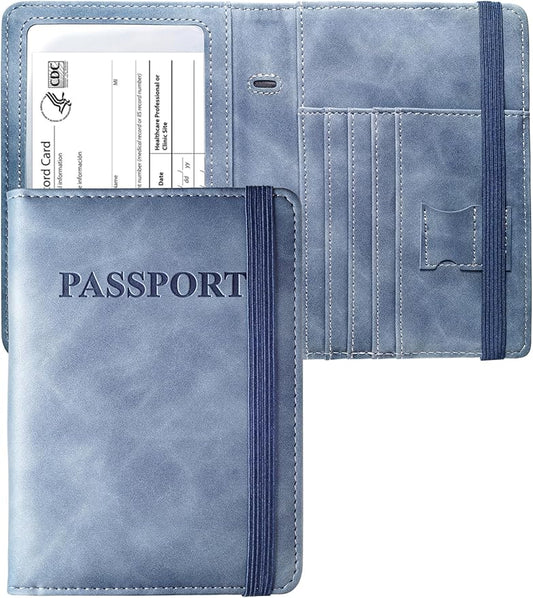 Passport Holder Passport Case Travel Wallet with Vaccination Card Holder Passport Cover with RFID Blocking Clear Pocket For Photo