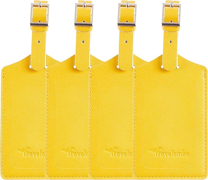 Travelambo Luggage Tags for Suitcases PU Leather Travel Tags Bag Tags Privacy Protection Travel Essentials