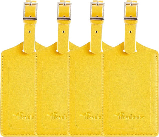 Travelambo Luggage Tags for Suitcases PU Leather Travel Tags Bag Tags Privacy Protection Travel Essentials