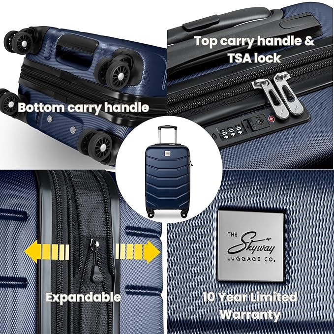 Skyway Luggage Silverton Hardside Collection – Lightweight Durable Suitcases with Wheels, Expandable Luggage for Travel Essentials with TSA Lock, 20-inch Carry-On, 22x14x9, Watercolor Blue