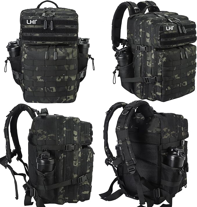 LHI Military Tactical Backpack for Men and Women 45L Army 3 Days Assault Pack Bag Large Rucksack with Molle System - Black CP