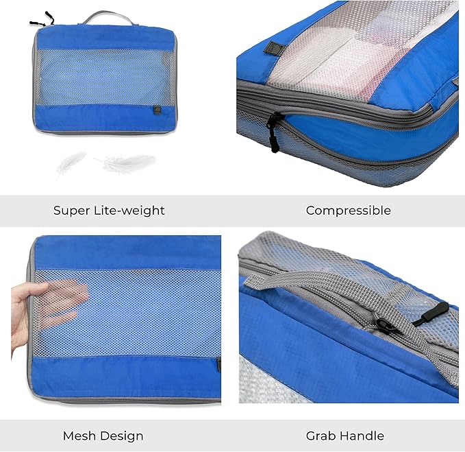 Lewis N. Clark ElectroLight Expandable Compression-Packing Cube + Travel Organizer for Luggage, Suitcase or Carry On with Smart Design Grab Handle & Breathable Mesh, 2-Pack (1 Med, 1 Lrg), Dark Blue