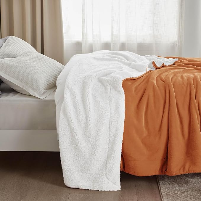 Bedsure GentleSoft Sherpa Fleece Twin Size Blanket for Couch, Non-Heated, Thick and Warm Throw for Women and Men, Soft Fuzzy Plush Twin Blanket for Winter, Burnt Orange, 60x80 Inches